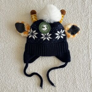 Sam Diego Zoo Wildlife Alliance Navy Giraffe Pom-Pom Earflap Beanie Hat